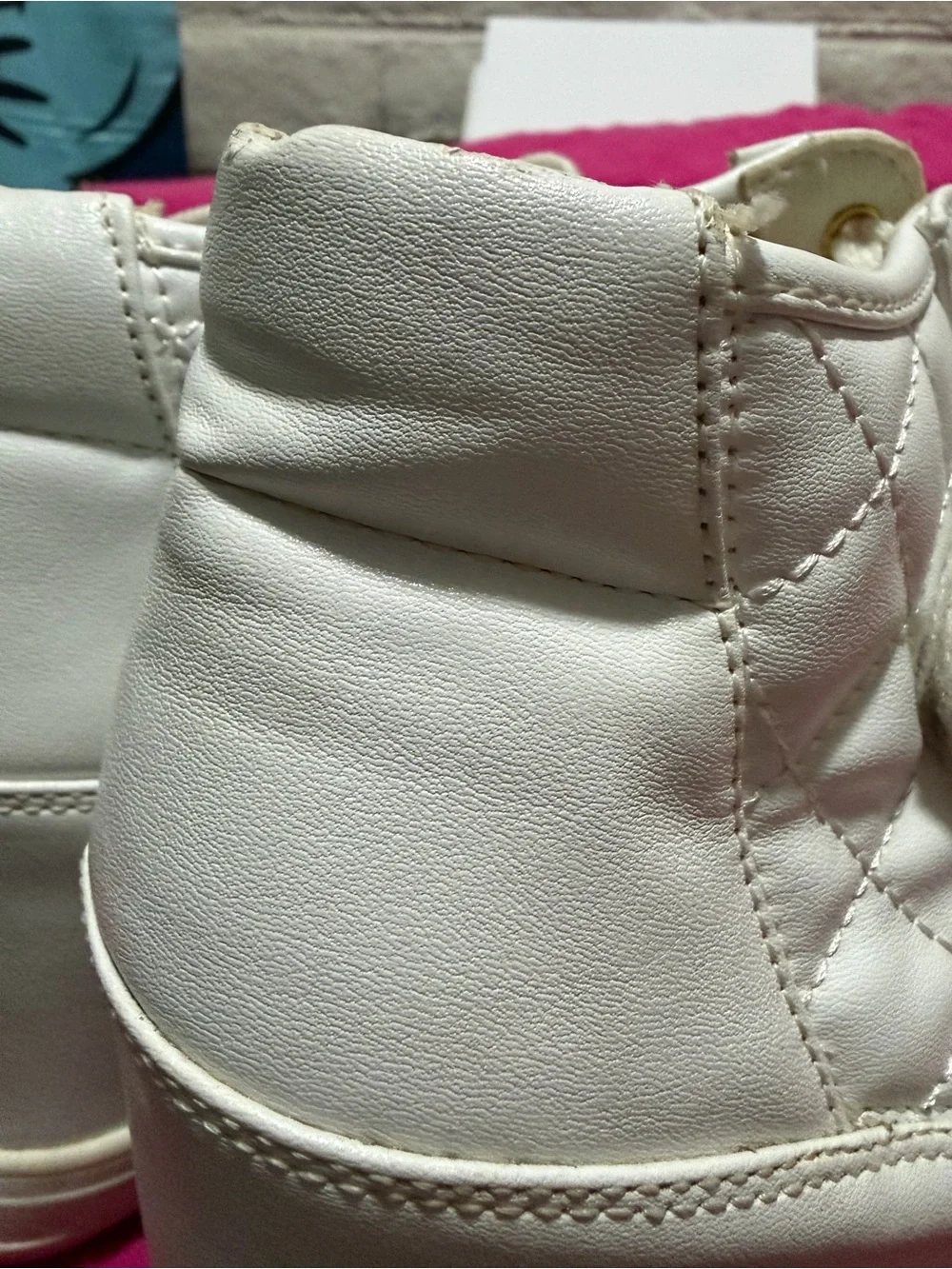 Juicy Couture White Quilted High-Top Wedge Sneakers with Gold Hardware